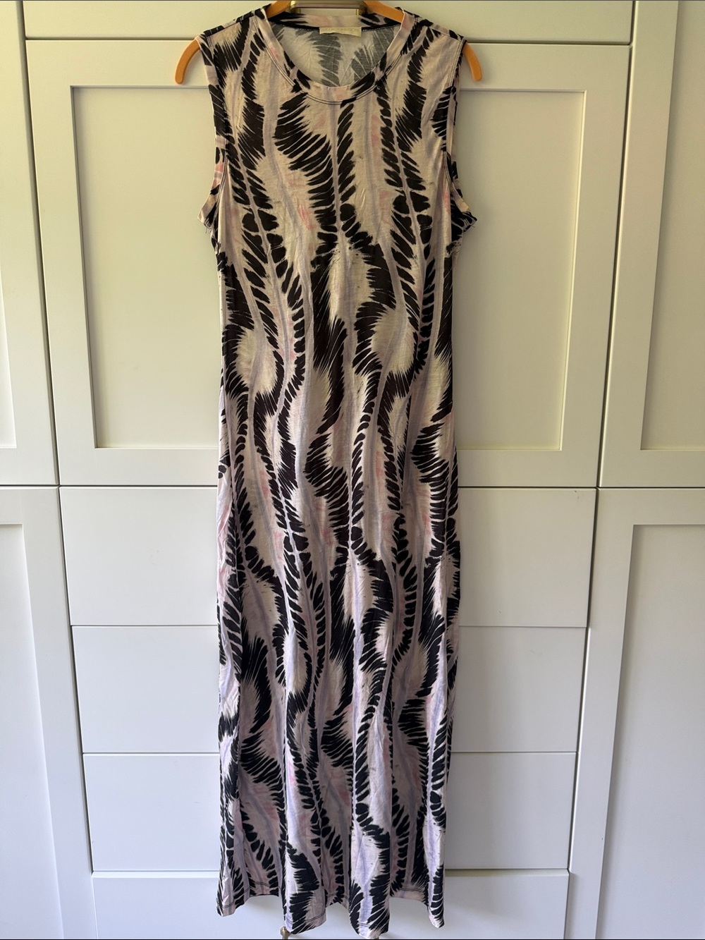 Ulla Johnson Pink and Black Feather-Print Sleeveless Maxi Dress